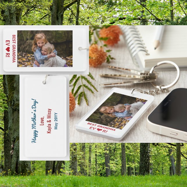 Best Grandma Ever Mother's Day Photo Keepsake Key Ring (Best Grandma Ever. Heart. Personalized photo keychain. Elegant, modern, minimalist Mother's Day gift)