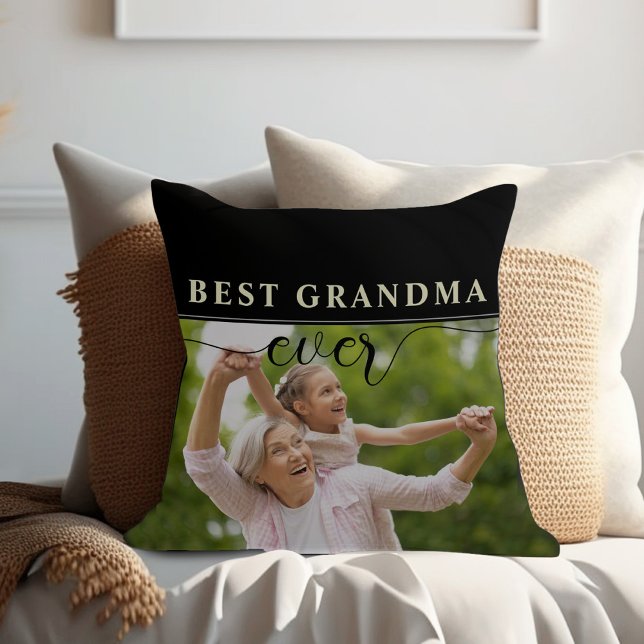 Best Grandma Ever Mother's Day Throw Pillow (Best Grandma ever black and white simple photo pillow )