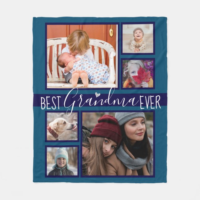 Best Grandma Ever Multi Photo Blue Fleece Blanket (Front)