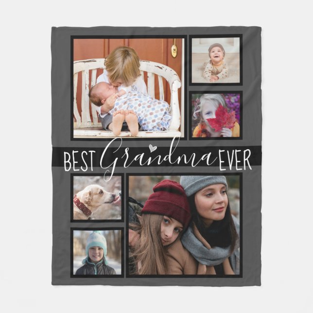 Best Grandma Ever Multi Photo Grey Fleece Blanket (Front)