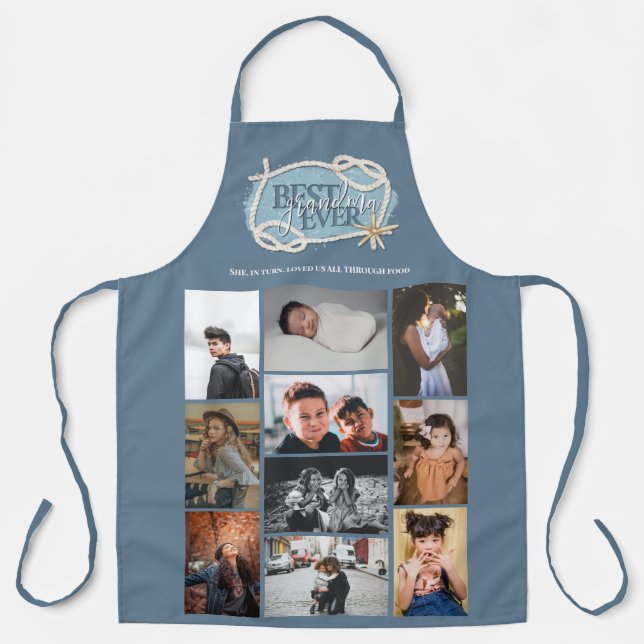 Best Grandma Ever Nautical Coastal Photo Collage Apron (Front)