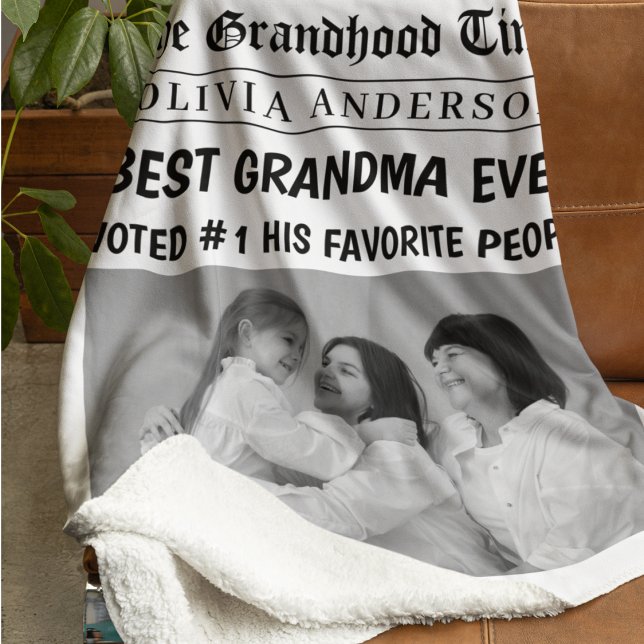 Best Grandma Ever Personalised Newspaper Photo  Sherpa Blanket (Creator Uploaded)