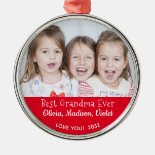 Best Grandma Ever Personalised Photo Christmas Metal Ornament