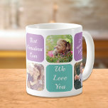 Best Grandma Ever Personalised Photos Purple Teal Coffee Mug<br><div class="desc">Celebrate a the best grandma ever with this custom purple and teal design. You can add five family photos, personalise the expressions of "Best Grandma Ever" and "I Love You" or "We Love You, " and whether she is called Granny, Nana, Abuela, etc., and her name. You can also add...</div>