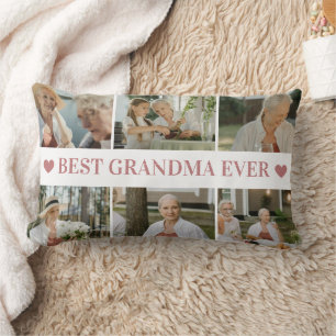 Best Grandma Ever Photo Collage – Gift with Hearts Lumbar Cushion
