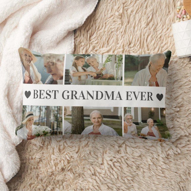 Best Grandma Ever Photo Collage – Gift with Hearts Lumbar Cushion (Blanket)