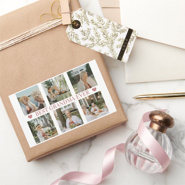 Best Grandma Ever Photo Collage – Gift with Hearts Rectangular Sticker (Gifting)