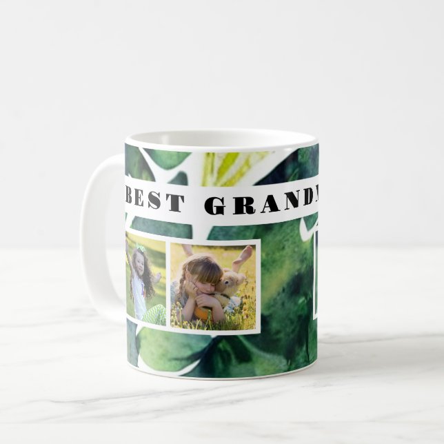 Best Grandma ever photo collage watercolor leaves  Coffee Mug (Front Left)