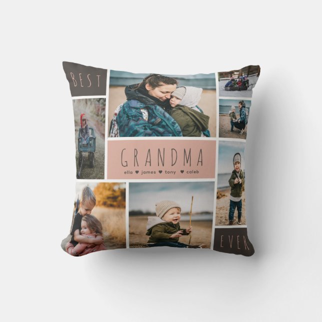 Best Grandma Ever Photo Grid Collage Granny Gift Cushion (Front)
