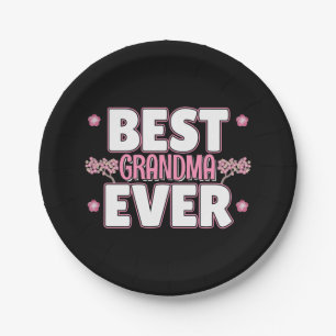 Best Grandma Ever - Pink Cherry Blossoms Paper Plate