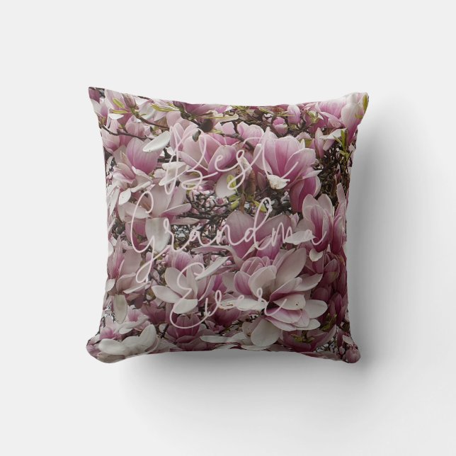 Best Grandma Ever Pink Magnolia Flowers Floral Cushion (Front)