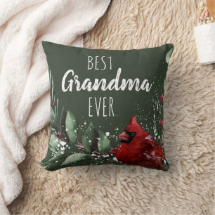 Best Grandma Ever Pretty Red Cardinal Photo Xmas Cushion