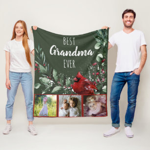 Best Grandma Ever Pretty Red Cardinal Photo Xmas Fleece Blanket