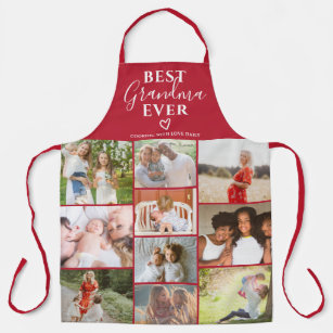 Best grandma ever red 10 photo collage grid apron