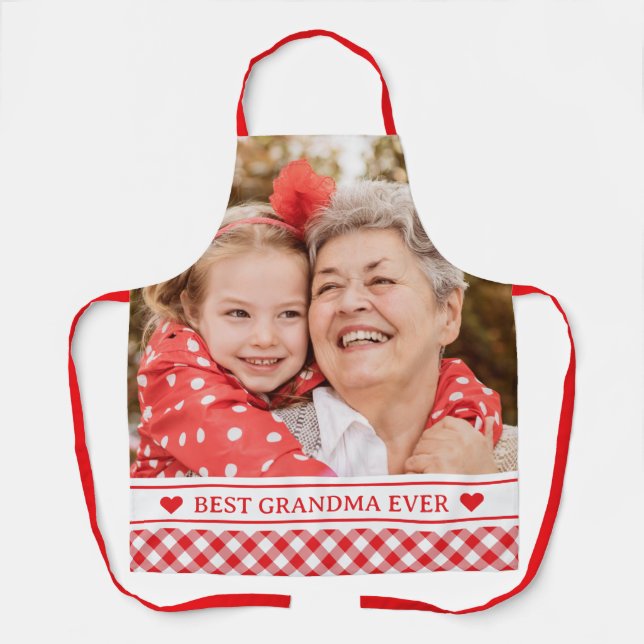 Best Grandma Ever Red Gingham Plaid Photo Apron (Front)