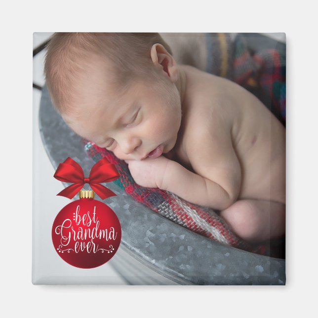 Best Grandma Ever Red Holiday Photo Magnet (Front)