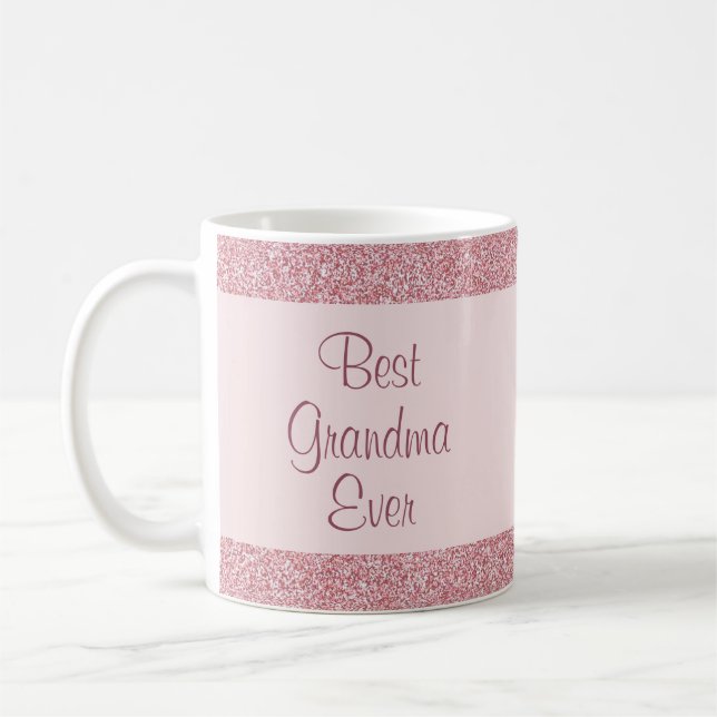 Best Grandma Ever Rose Gold Glitter Look Simple Coffee Mug (Left)