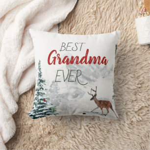 Best Grandma Ever Rustic Deer Winter Scene Photo Cushion