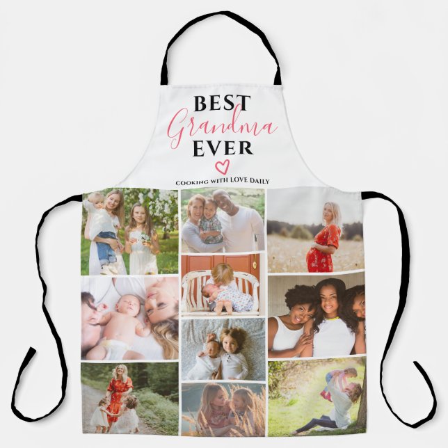 Best grandma ever script 10 photo collage grid apron (Front)