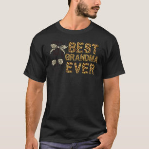 Best Grandma Ever Skull Leopard Messy Bun Mothers T-Shirt