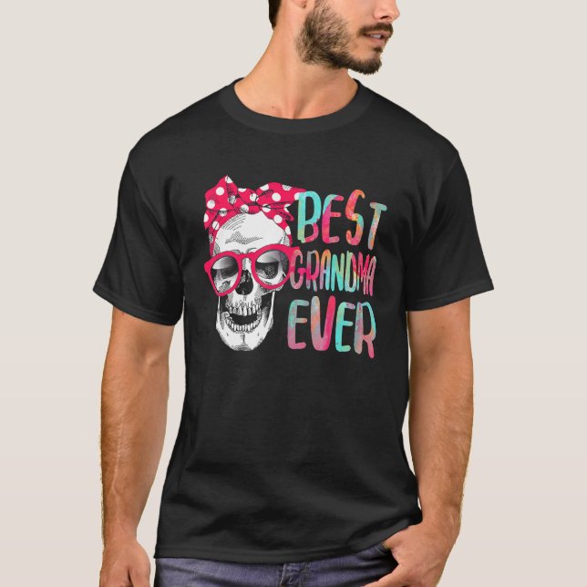 Best Grandma Ever Skull Pink Bow Tie Mother's Day T-Shirt (Front)