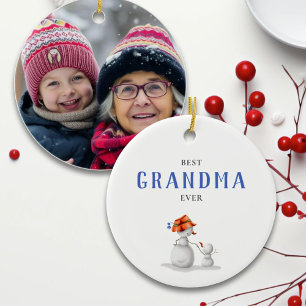 Best Grandma Ever Snowman Photo Ceramic Ornament