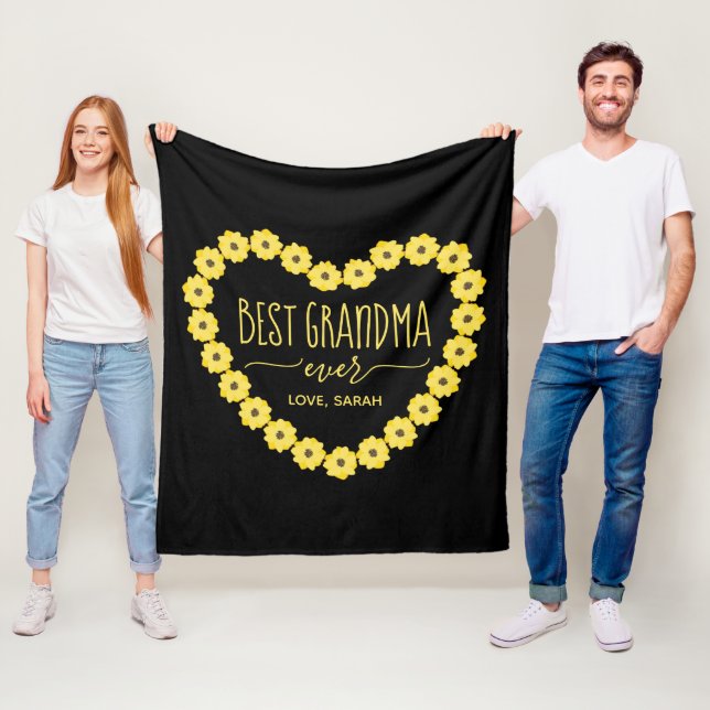 Best Grandma Ever Sunflower Heart Personalised  Fleece Blanket (In Situ)
