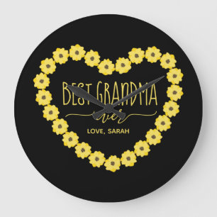 Best Grandma Ever Sunflower Heart Personalised Large Clock