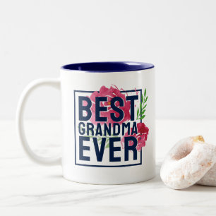 Best Grandma Ever Vintage Floral Pink Rose Two-Tone Coffee Mug