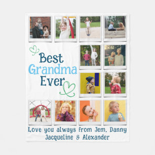 Best Grandma Family Photo Collage Fleece Blanket
