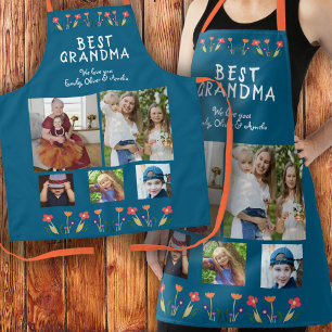 Best Grandma Flowers 5 Photo Collage Keepsake Apron