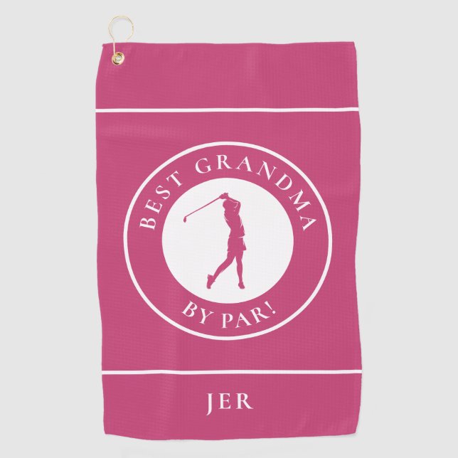Best Grandma Golfer Monogrammed Sports Pro Pink Golf Towel (Front)