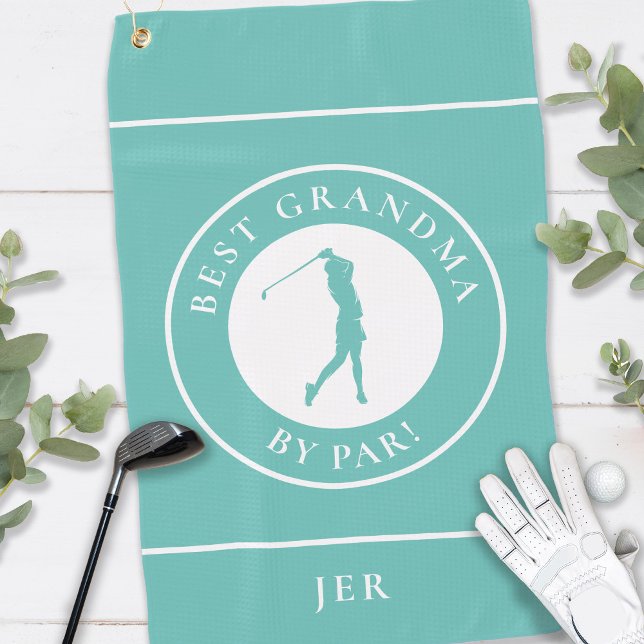 Best Grandma Golfer Monogrammed Sports Pro Teal Golf Towel (Creator Uploaded)