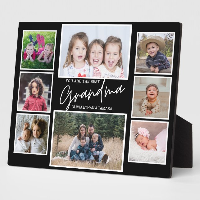 Best Grandma Grandchildren 8 Photo Collage Black Plaque (Side)