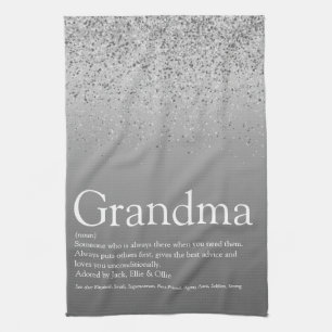Best Grandma Grandmother Definition Silver Glitter Tea Towel
