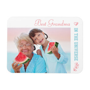 Best Grandma in the Universe - Coral & Blue Photo Magnet