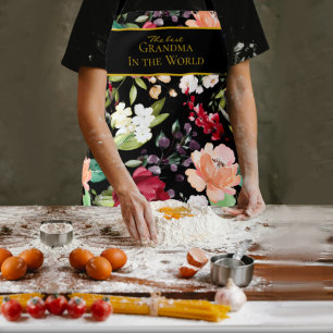Best Grandma In the World   Elegant Black Floral Apron