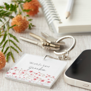 Best Grandma in the World Floral - Key Ring