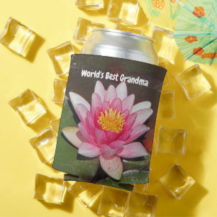 Best Grandma In The World Pink Water Lily Flower Can Cooler