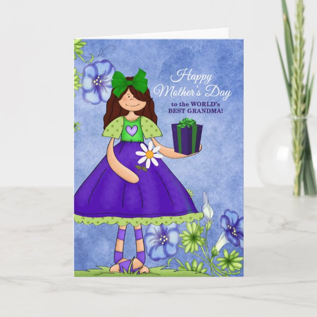 Best Grandma in the World Purple Girl Mother's Day Card (Front)
