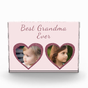 Best Grandma Light Pink Hearts Custom Kids Photo Block