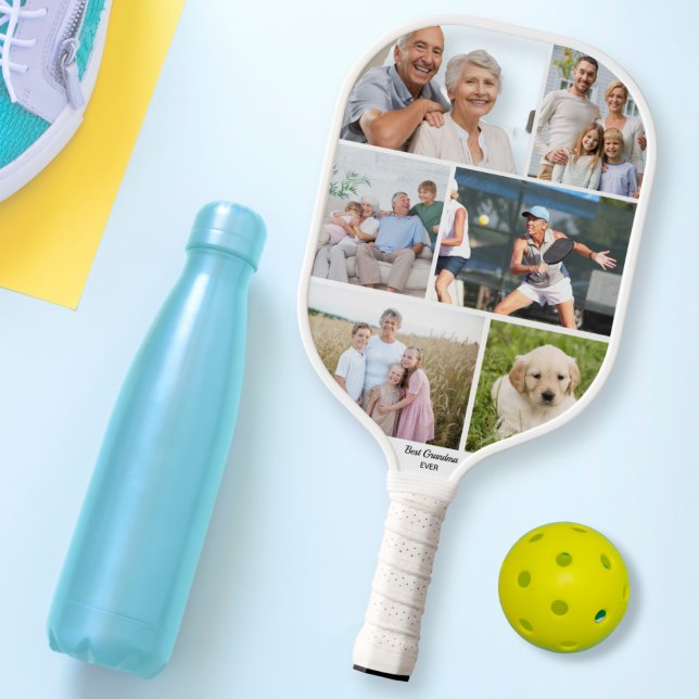 Best Grandma Mum Ever Photo Collage White Pickleball Paddle (Creator Uploaded)