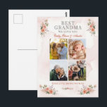 Best Grandma Photo Collage Floral  Postcard<br><div class="desc">Celebrate the best grandma with this beautiful personalised photo collage postcard. Featuring an elegant watercolor floral design in soft pink and peach tones, this postcard allows you to showcase four cherished memories. Customise with your names, and photos to create a truly unique and sentimental gift for Mother's Day, her birthday,...</div>