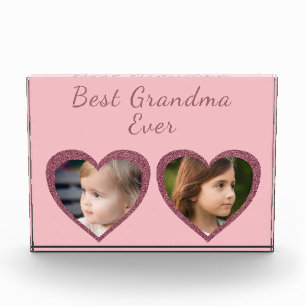Best Grandma Pink Hearts Custom Kids Photo Block