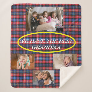 Best Grandma  Red Blue Black Plaid 4 photos Sherpa Blanket