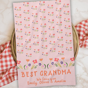 Best Grandma Summer Flower Pattern Drawing Tea Towel