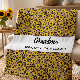 Best Grandma Sunflower Ever Happy Grandparents Fleece Blanket