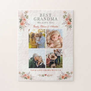 Best Grandma We Love You Photo Collage Floral Jigsaw Puzzle