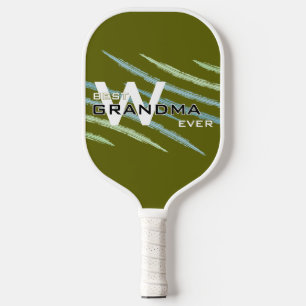 Best Grandma with Monogramed initials Light Olive  Pickleball Paddle