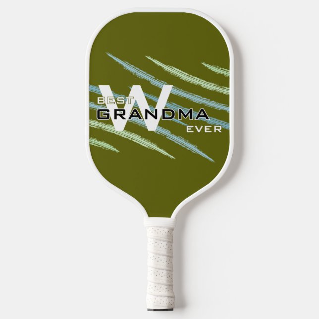 Best Grandma with Monogramed initials Light Olive  Pickleball Paddle (Front)